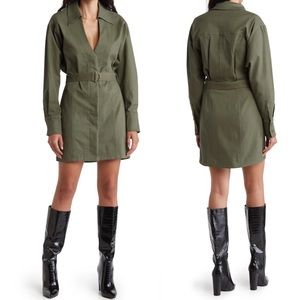 💚NWT NICHOLAS green Ashton Belted drill mini Dress in twill cotton blend,size 4
